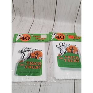 Vtg Halloween Trick Treat Bags Ghost Pumpkin Jack-o-Lantern Ghost Bats Cemetery